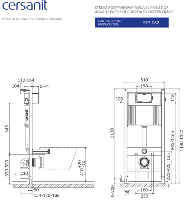 AQUA 52 Pneumatic S QF WC Concealed System Cersanit - Image 2
