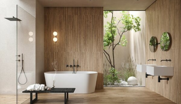 LAMEL Slat Wood Tile cream matt rectified 39,8x119,8 g1 Cersanit Slat Tiles - Image 2