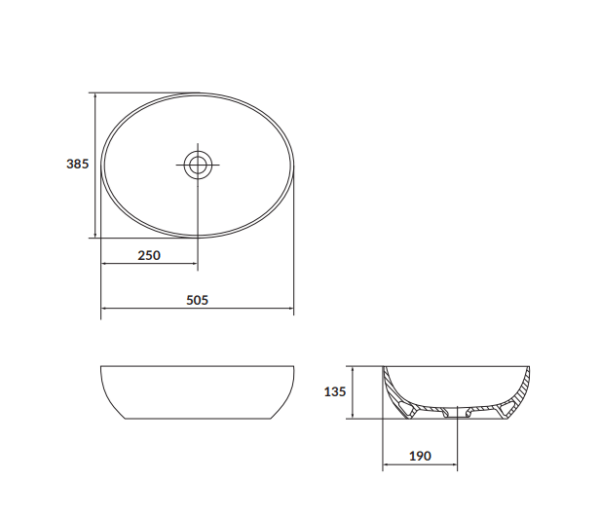 Larga 50×38 countertop washbasin ellipse brown matt Cersanit - Image 3