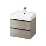 Virgo 60 washbasin cabinet grey with black handles