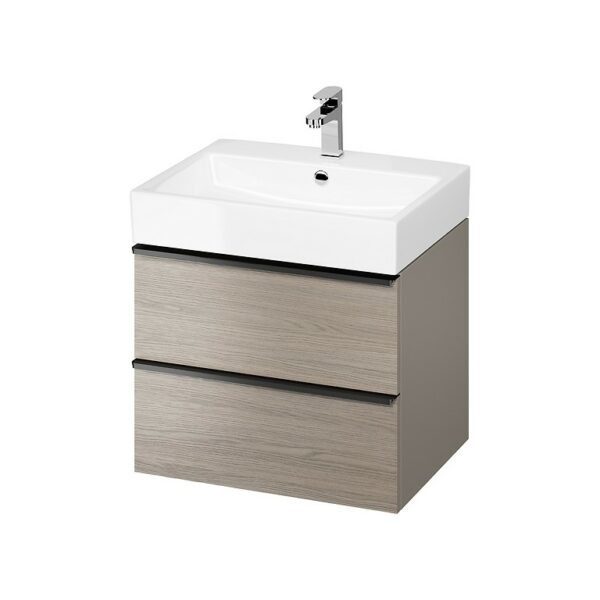 Virgo 60 washbasin cabinet grey with black handles - Image 1