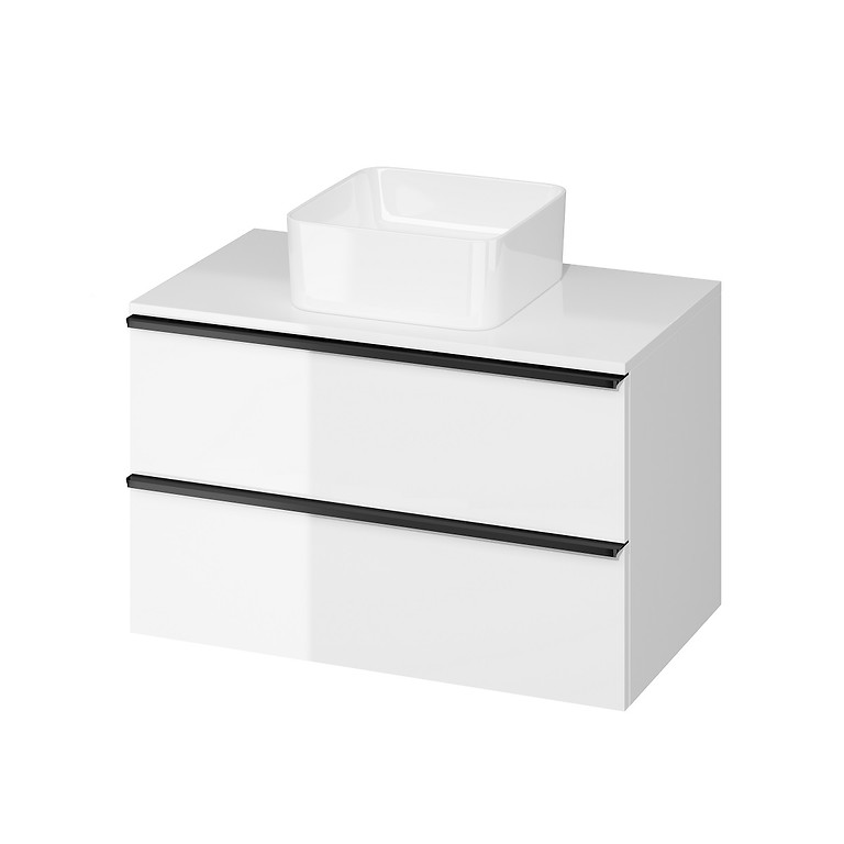 Virgo 80 countertop cabinet white with black handles - Image 1