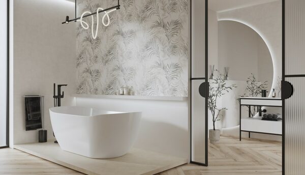 Softy leaves white inserto satin 58x89 Cersanit Tiles - Image 2