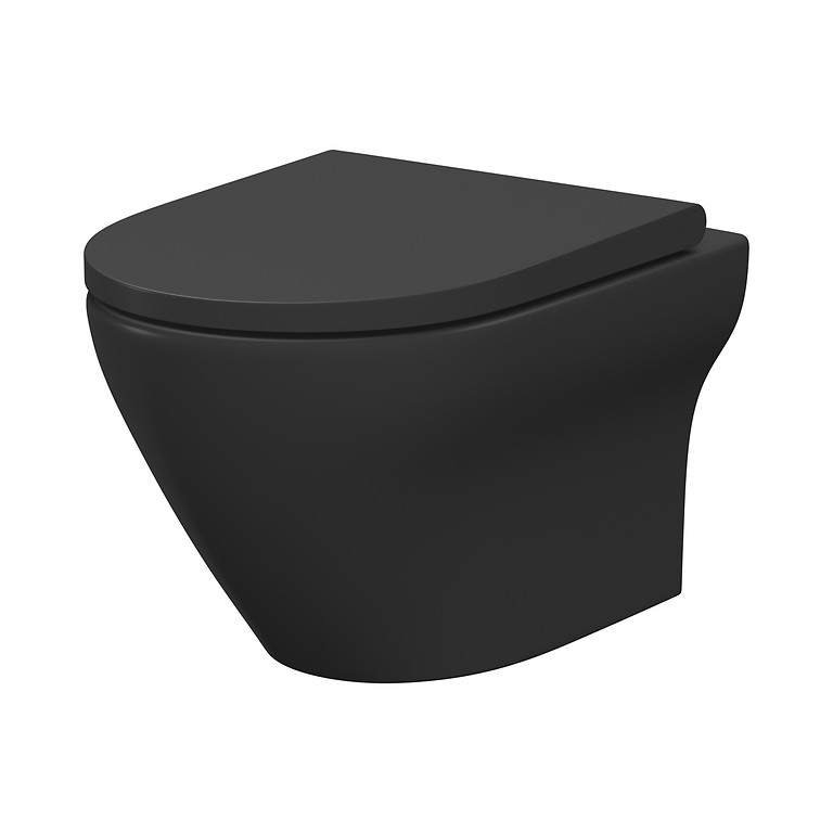 SET B574 LARGA OVAL wall-mounted toilet bowl Cleanon with a slim wrap duroplast seat in matte anthracite. - Image 4
