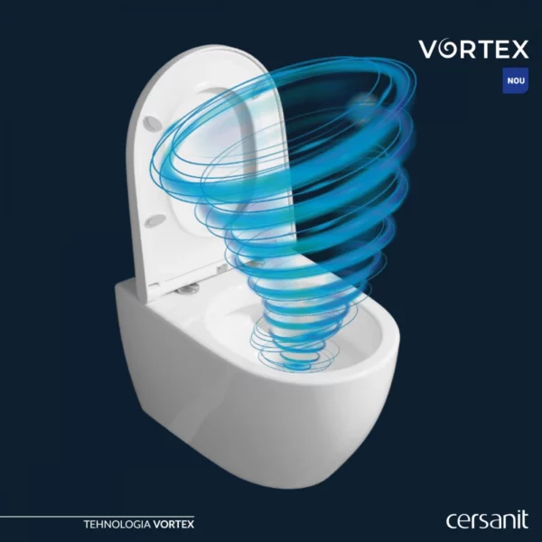 SET B252 INVERTO VORTEX streamon wall-mounted toilet bowl with duroplast toilet seat in white Cersanit - Image 3